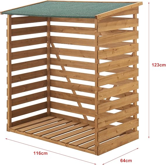 EN.CASA Überdachter Brennholz-Unterstand aus Kiefernholz mit Bitumendach, 123 x 116 x 64 cm