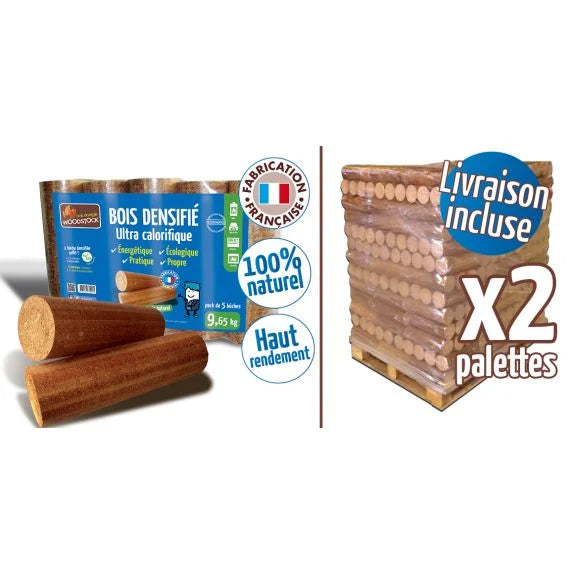 Verdichtete Holzbriketts – 2 Paletten mit je 104 Paketen à 5 Briketts – WOODSTOCK